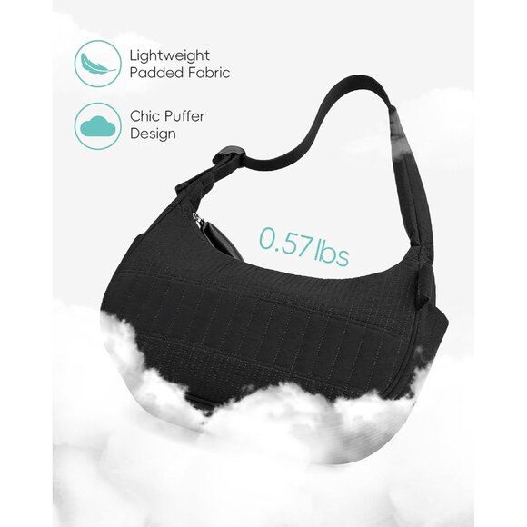 Crescent Women's Light Quilted Puffy Black Shoulder Bag for Travel - Picture 5 of 8